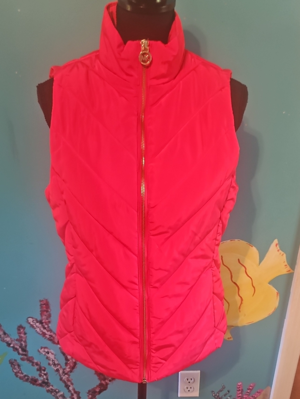 Michael Kors Red Quilted Sleeveless Puffer Vest
